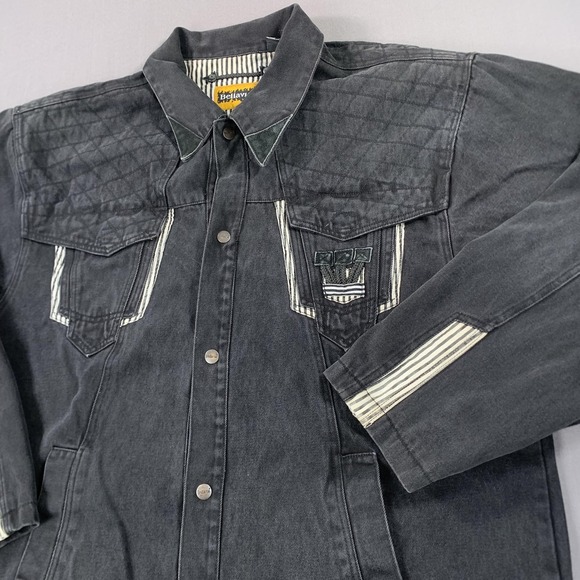 Bellavia Other - VTG Bellavia Jacket Men XL Black Metal Snaps Black Denim Long Full Size Coat 80s